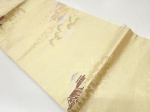 リサイクル 地紙に寺院風景模様織出し名古屋帯